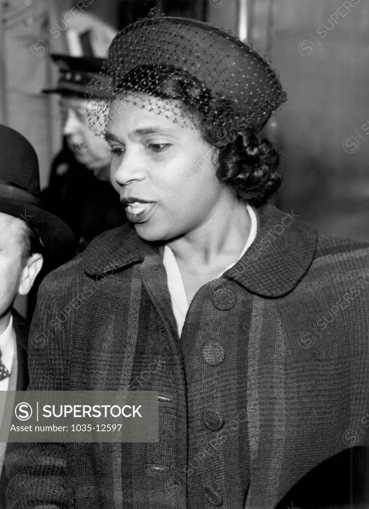 Paris, France:   March 5, 1949 Opera contralto Marian Anderson as she arrives in Paris after crossing on the H.M.S. Queen Elizabeth.