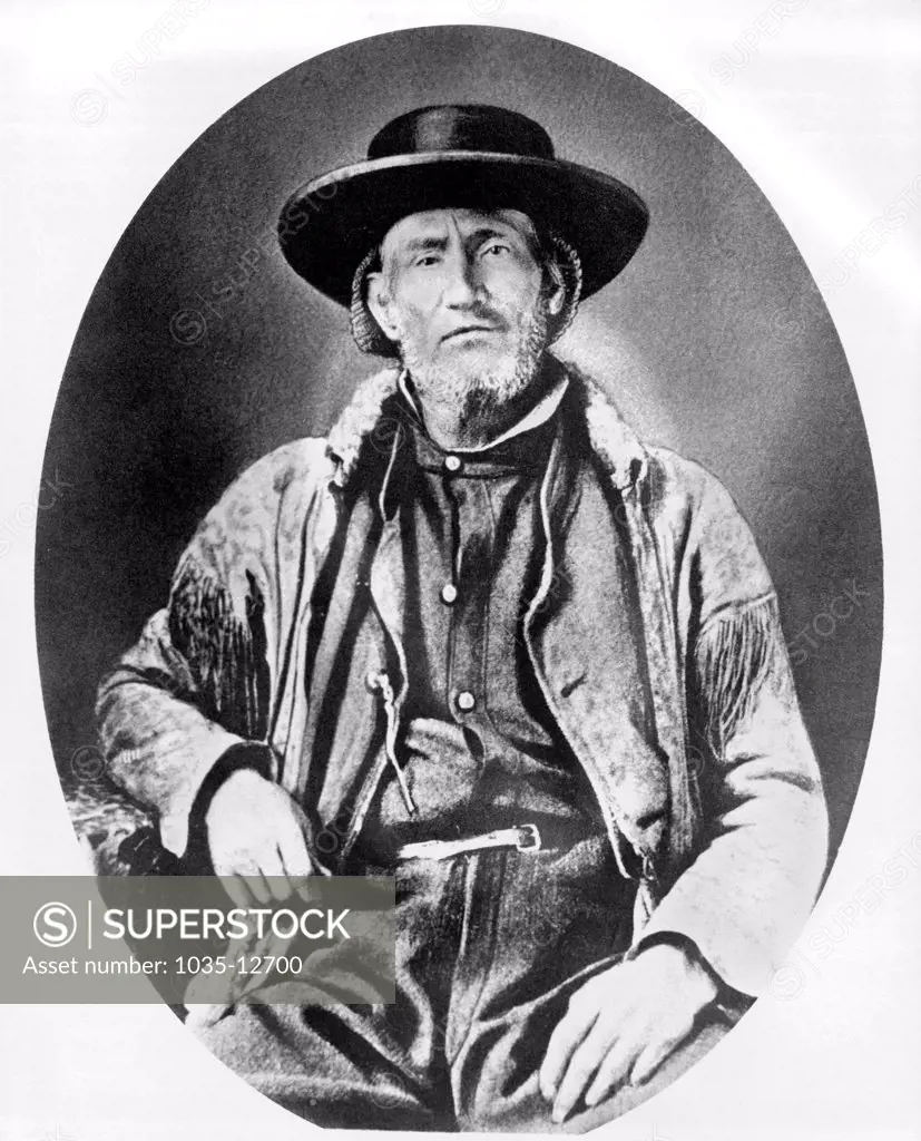 United States:  c. 1850  A portrait of Jim Bridger, mountain man, scout and explorer of the American West .