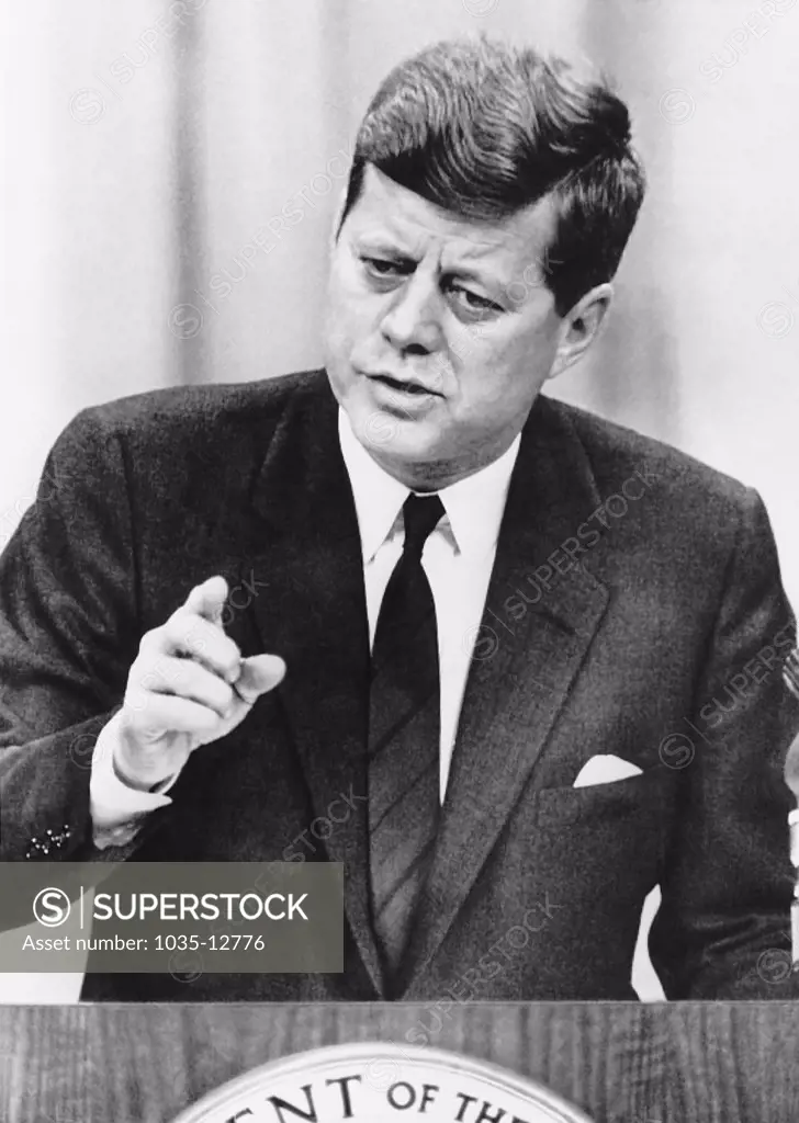 Washington, D.C.:  March 1, 1961 President Kennedy at a press conference where he said that no proposal has been made for lessening reliance on nuclear weapons for military defense.