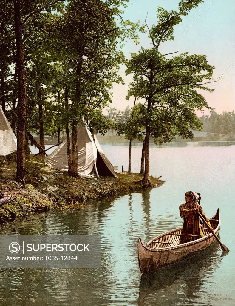 Minnesota, 1904 A photochrome of Hiawatha's arrival at the camp