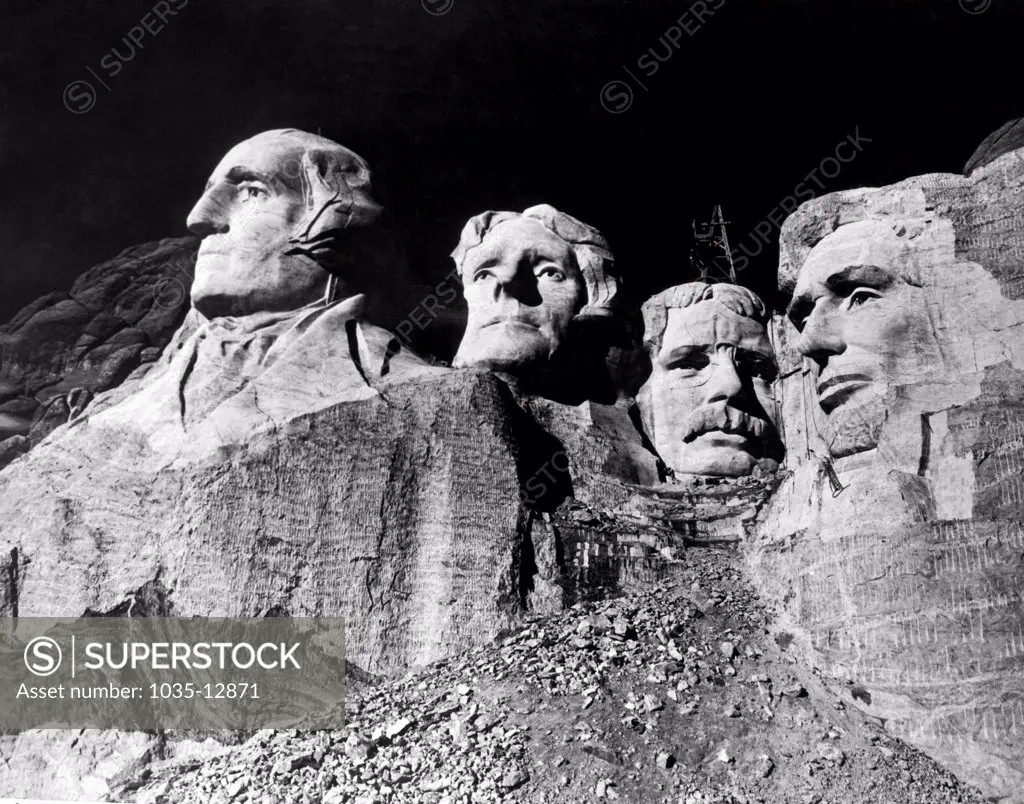 Mt. Rushmore, South Dakota: November 13, 1940. Roosevelt's head nears the final stages. It is expected to be completed by June of next year.