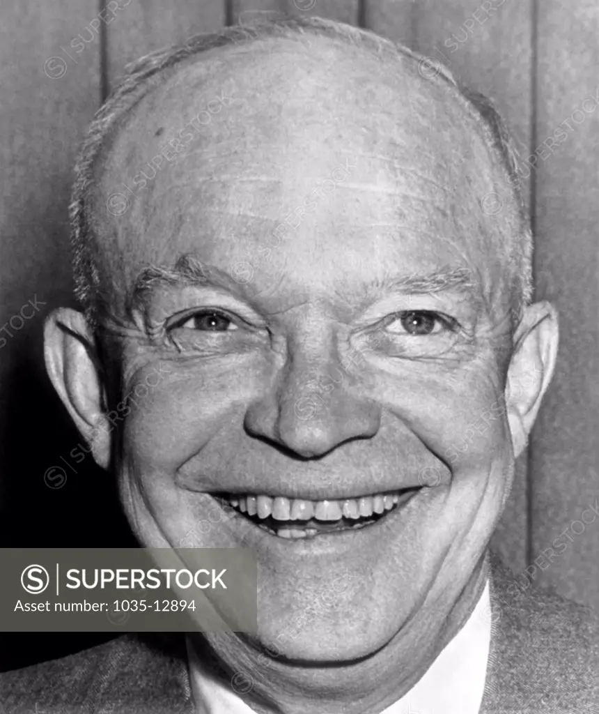 Washington, D.C.:  February 9, 1955 A portrait of President Dwight D. Eisenhower with his famous Ike smile.