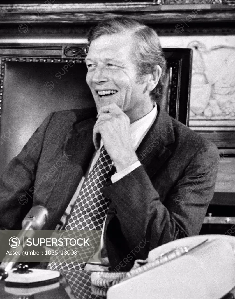 New York, New York:   September 30, 1971 Mayor John Lindsay smiles during a press conference.