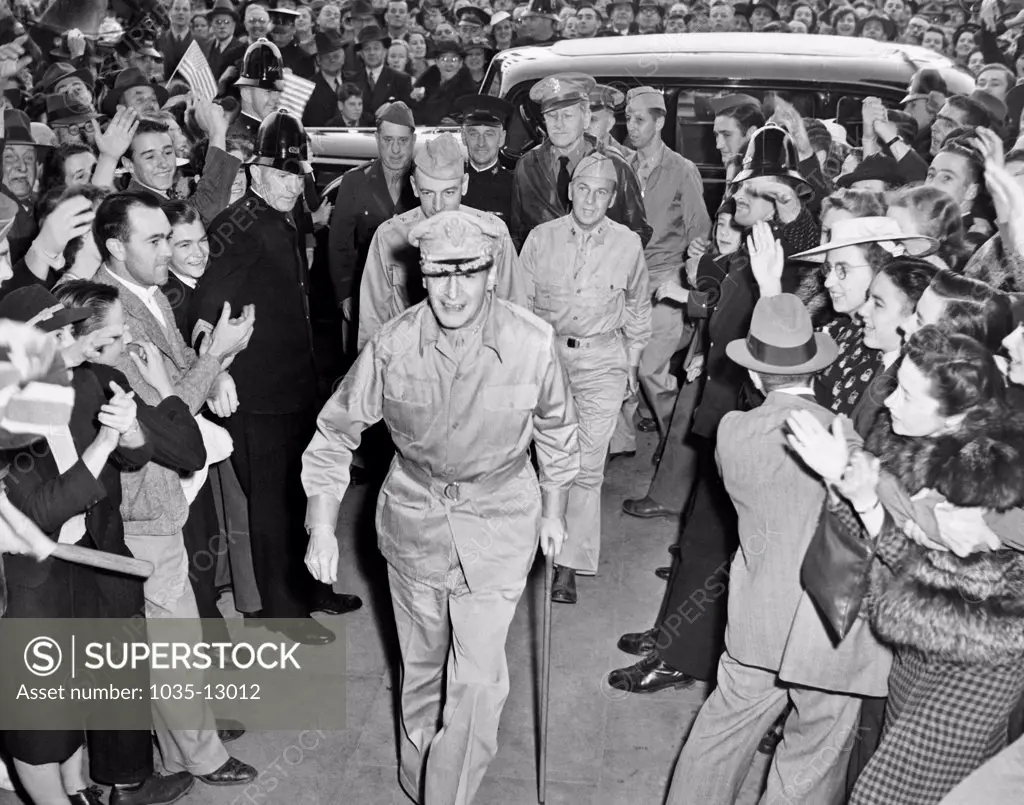 Melbourne, Australia:   March, 1942 General Douglas MacArthur as he arrived in Melbourne after his dash through the Japanese blockade from Bataan.