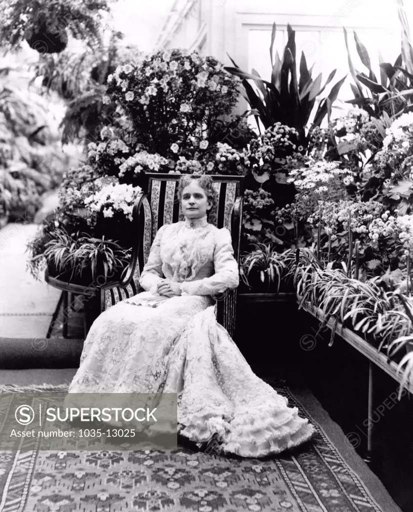 Washington, D.C.:  c. 1900. Ida Saxton McKinley in the Conservatory of the White House. She suffered from epilepsy, and was a semi-invalid during her years as the First lady.