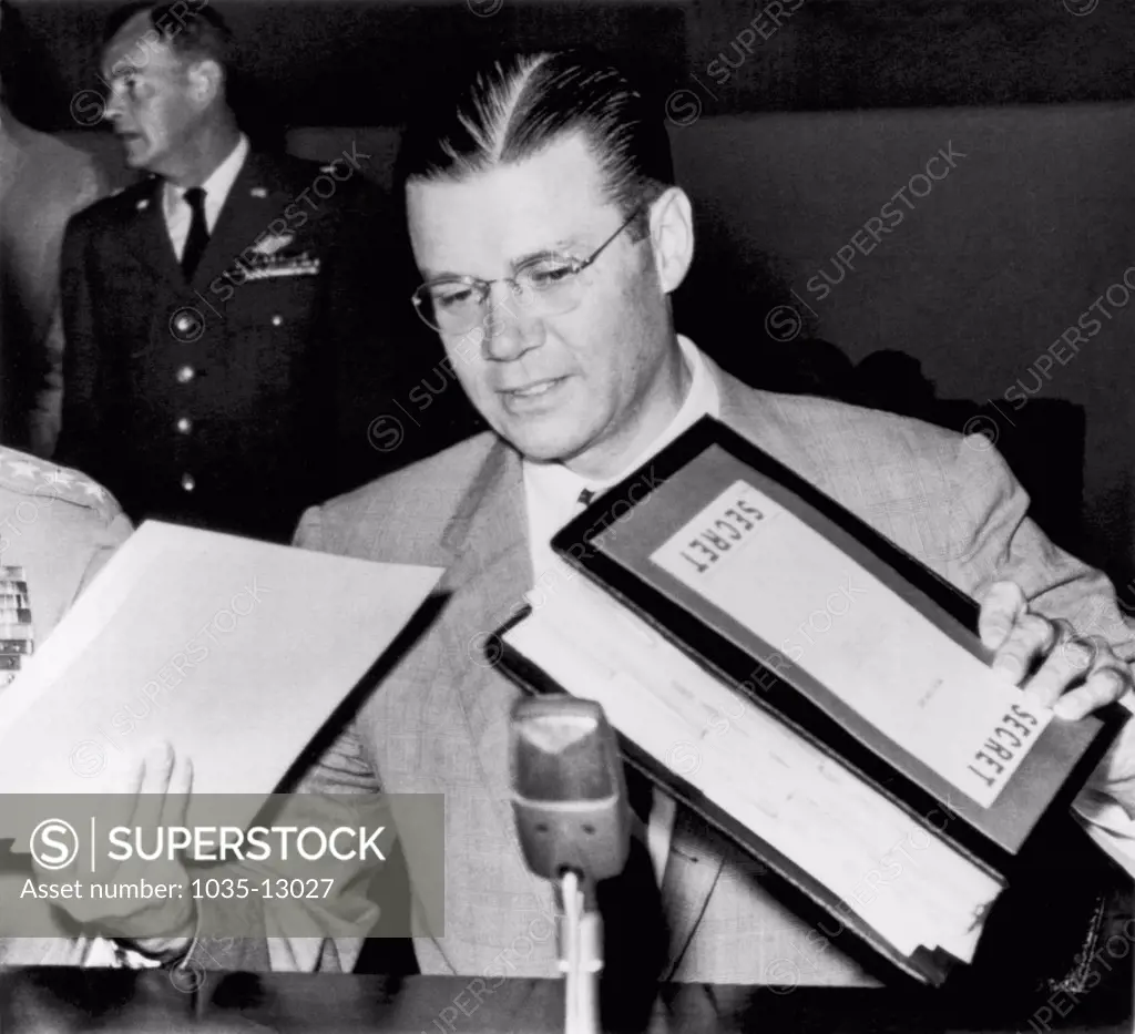 Washington, D.C.:  August 1, 1961 Secretary of Defense Robert McNamara as he prepares to testify before the House Military Operations subcommittee about President Kennedy's civil defense plan that could save at least 10 to 15 million lives in the event of a nuclear attack on the U.S.
