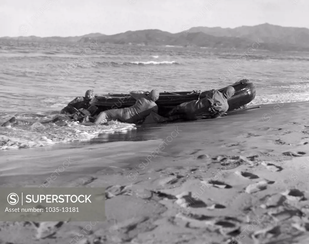 Wonsan, Korea:  October 26, 1950 Navy underwater demolition frogmen clear Wonsan Harbor of mines in preparation for an amphibious landing of 50,000 troops.