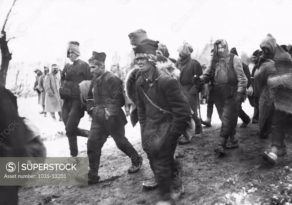 Europe:  c. 1916 A troop of Servian irregulars being transported.