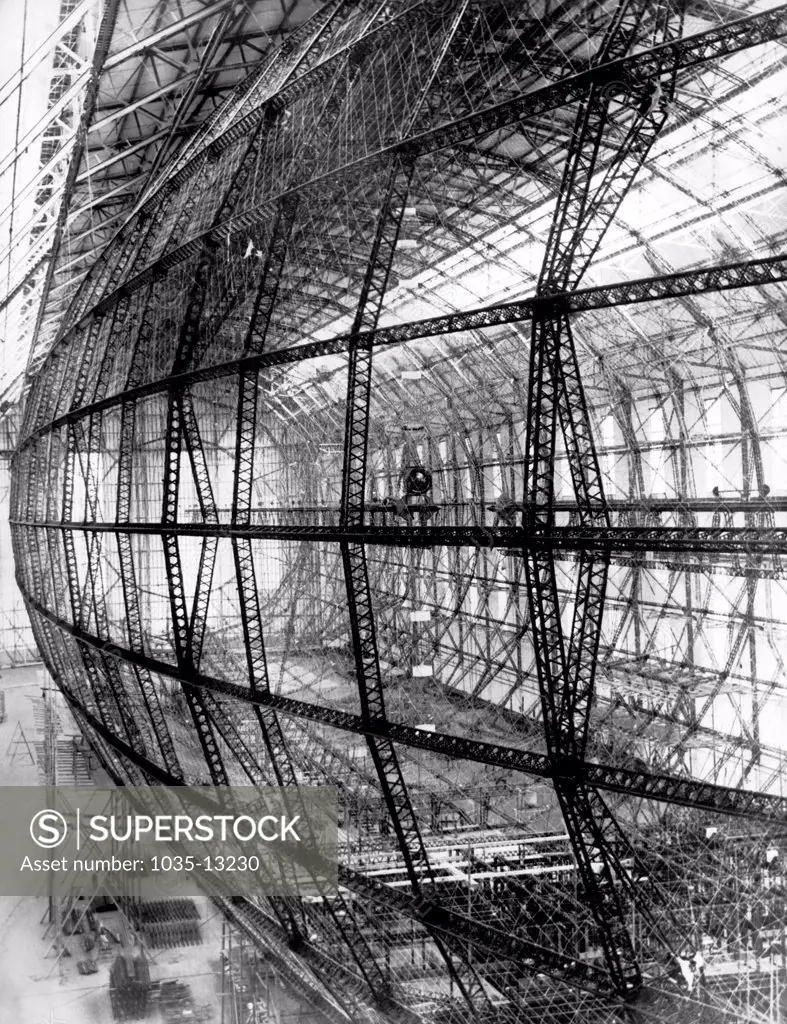 Friedrichshafen, Germany  c. 1933 The frame of the LZ 129 is taking shape at the Zeppelin Works in Friedrichshafen.