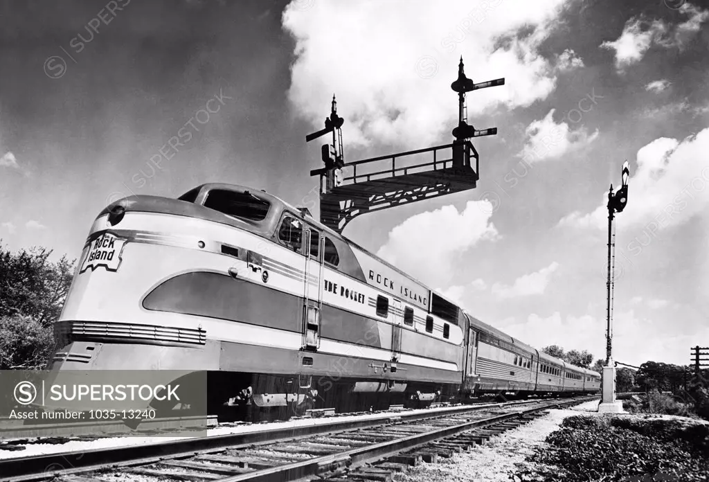 United States:   August, 1937 The 'Rocket', one of the six new diesel electric trains of that name put into service by the Rock Island Lines.
