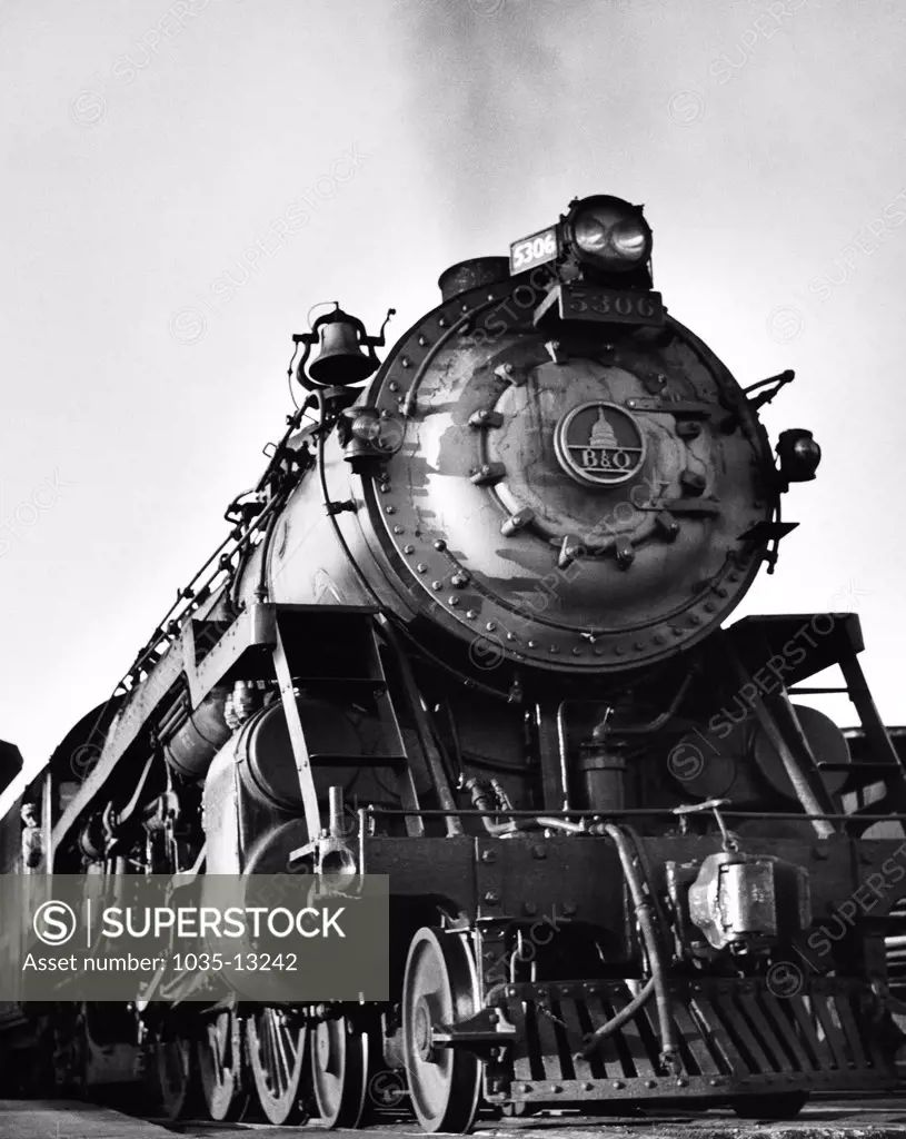 United States:   March, 1955 A closeup of the front of the Baltimore & Ohio Railroad's engine #5306.