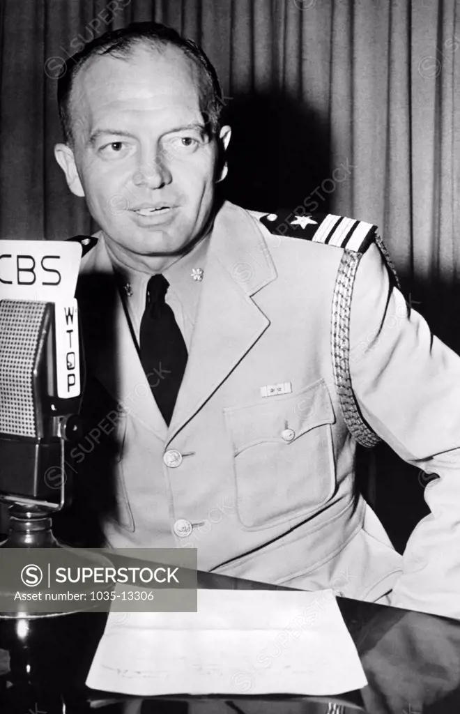 Washington, D.C.:  July 26, 1944 Commander Harold Stassen, having just returned from the South Pacific, describes his experiences with the U. S. Navy fighting the Japanese. He is the former governor of Minnesota,