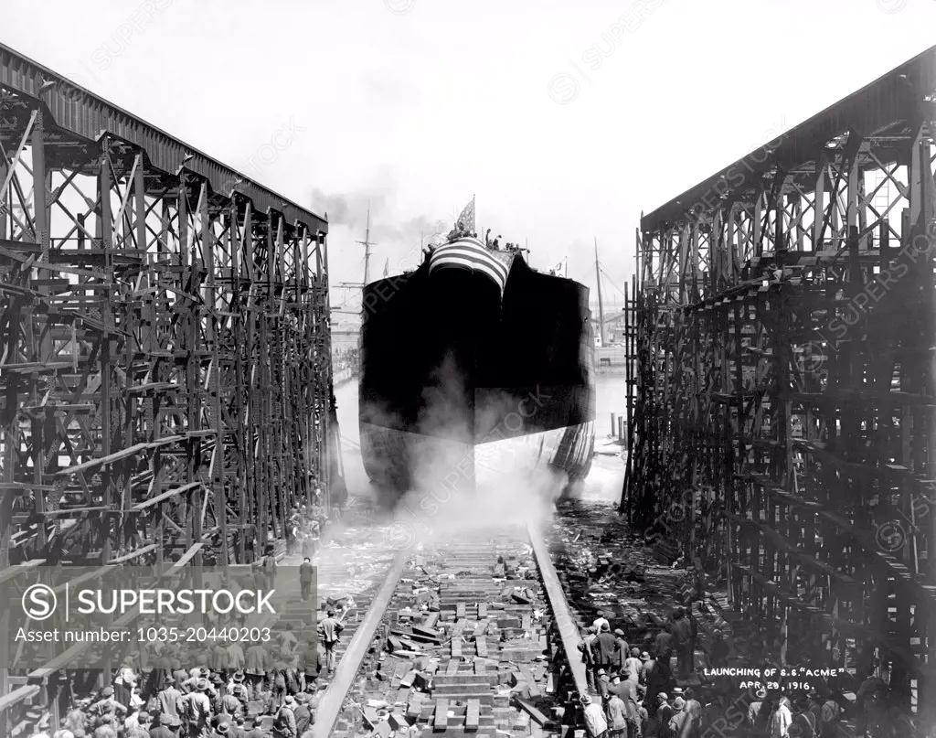 San Francisco, California:  April 28, 1916 The launching of the steam tanker S.S. Acme built by Union Iron Works.