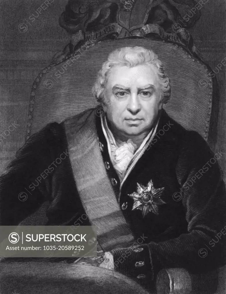 London, England:  1812 An engraving of noted English naturalist and botanist Sir Joseph Banks as he appeared as president of the Royal Society and wearing the Order of the Bath insignia.