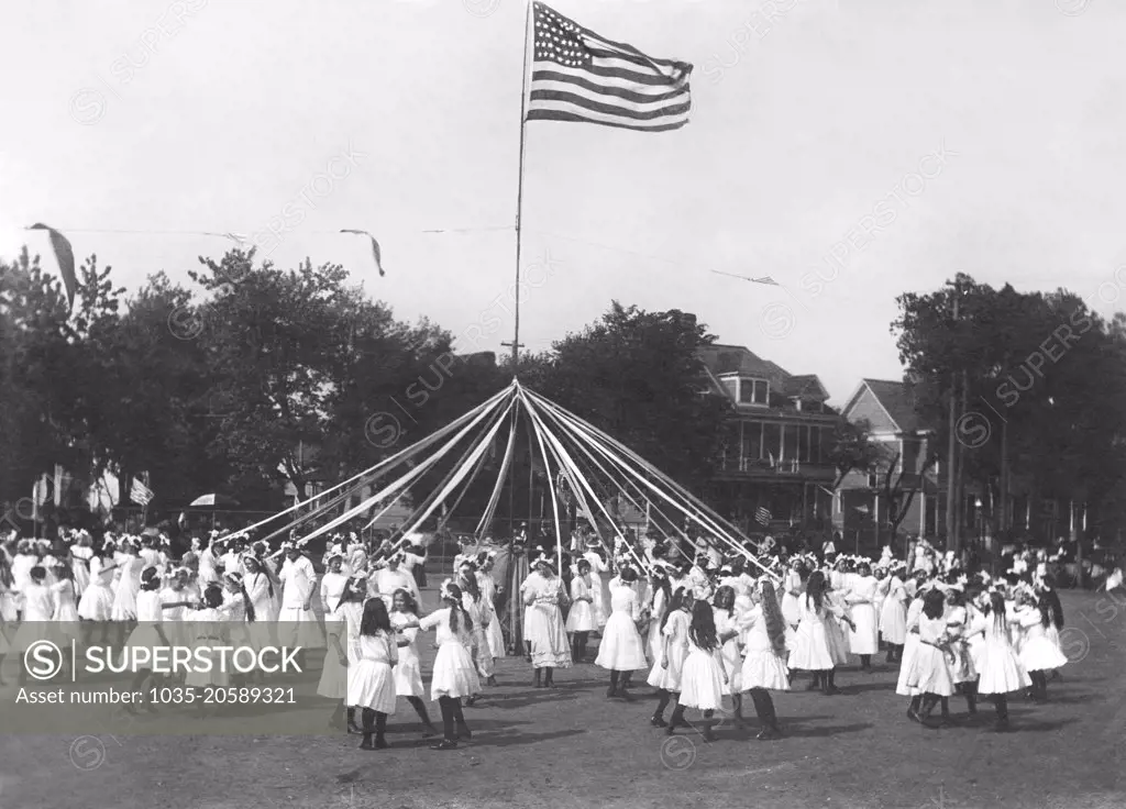 Sacramento, California:  c. 1895 A Maypole dance at a school's May Day celebration.
