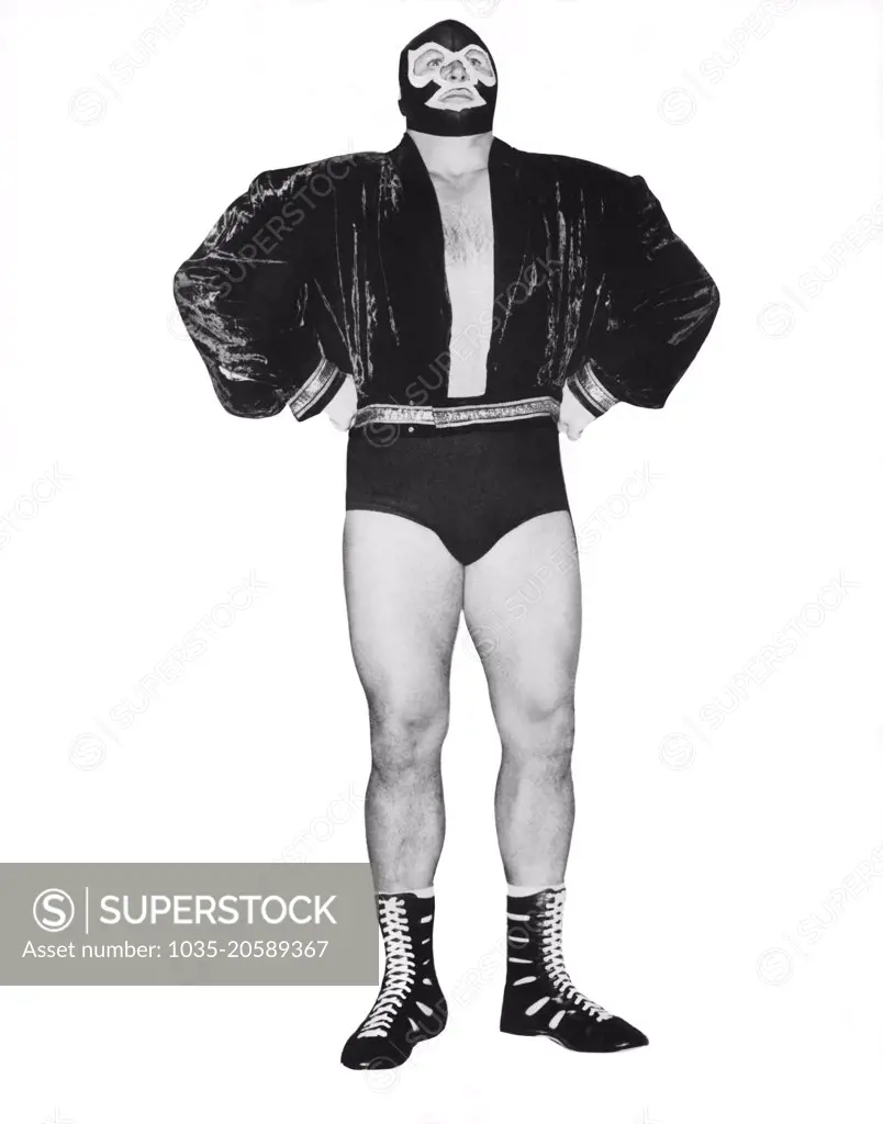 St. Paul, MInnesota:  c. 1962 The American Wrestling Association's first masked wrestler, Big Bill Miller, who performed under the name of "Mister M".