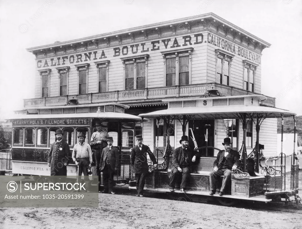San Francisco, California:  c. 1890 The California Street cable car that made stops at Kearny, Polk and Filmore Streets.