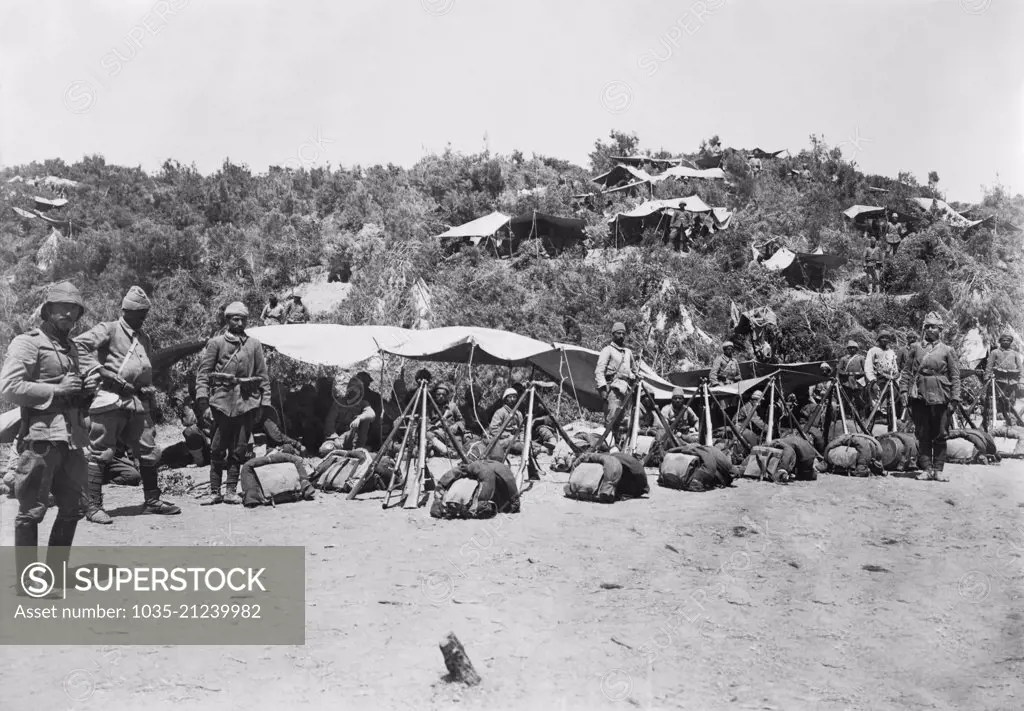 Gallipoli, Turkey:  c. 1915 Turkey soldiers camped at Gallipoli.