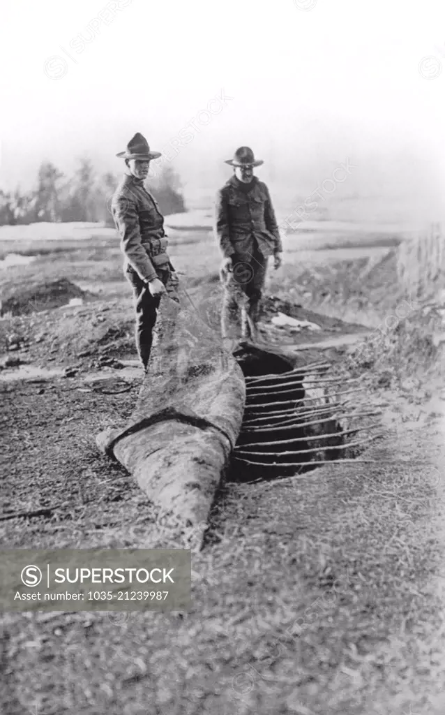 Europe:  1918 A pit trap for unwary charging enemy soldiers set by US troops.