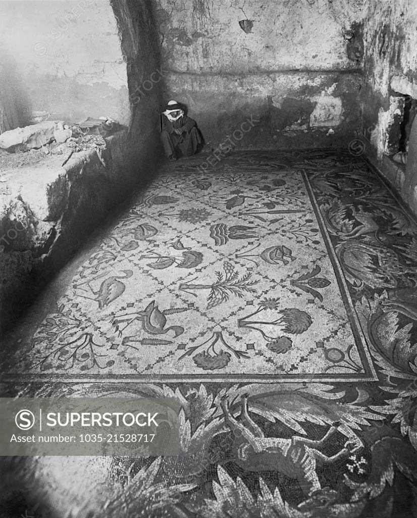Madaba, Jordan: c. 1922 A mosaic floor in Madaba.