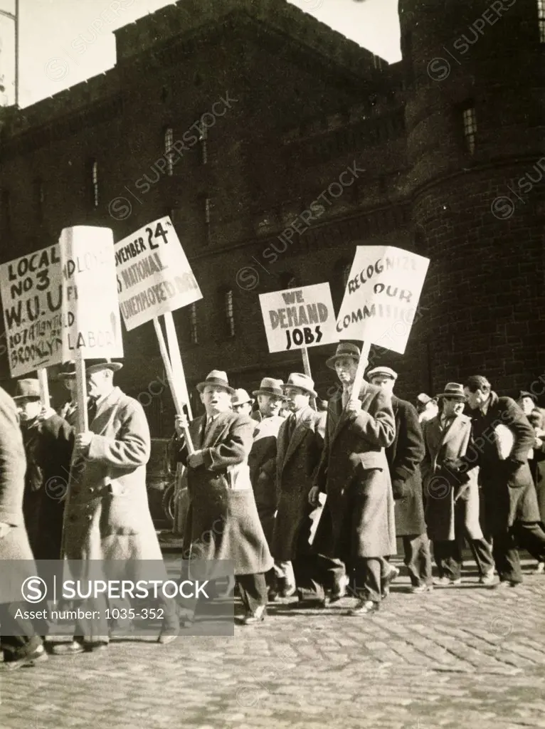 Group of union members picketing