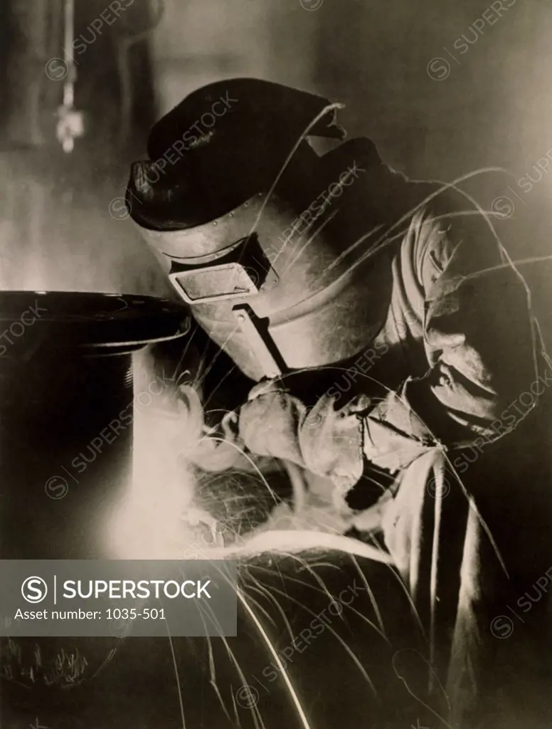Close-up of a welder working in a workshop