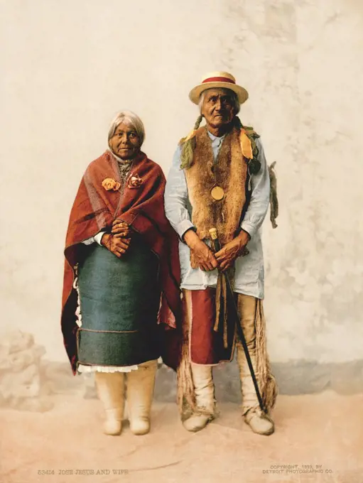 New Mexico:  1899 A photochrome of Jose Jesus and his wife.