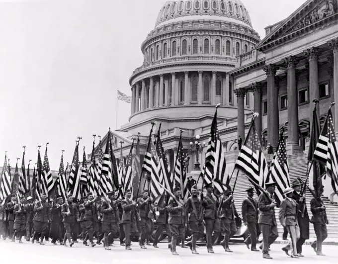 Washington D.C.:  April 8, 1932.  WWI veterans of the Bonus Army stage a demonstration to grant them their bonus as Congress in turn struggles with a deficit.