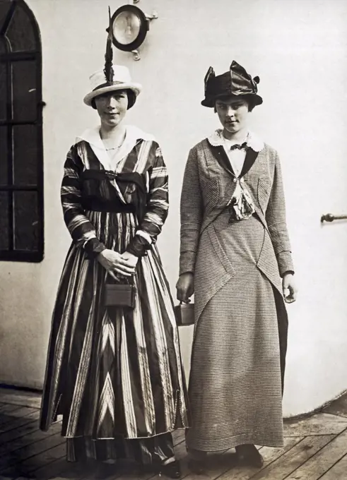 New York, New York: July 8, 1914 Two young women, Estele and Maud O'Brien, daughters of New York Supreme Court Judge Morgan J. O'Brien, arrived today on the RMS Olympic passenger liner. The Olympic is the White Star Line sister ship of the RMS Titanic.