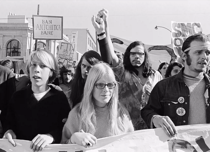 San Francisco, California:  1971 An anti Vietnam War and nuclear testing peace march.