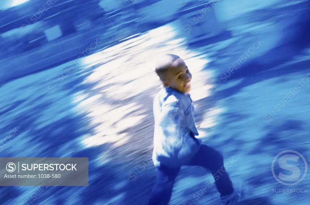 High angle view of a boy running