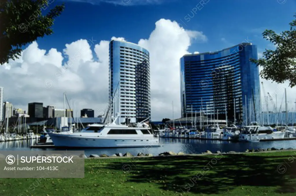 Boats moored in a harbor, San Diego, California, USA
