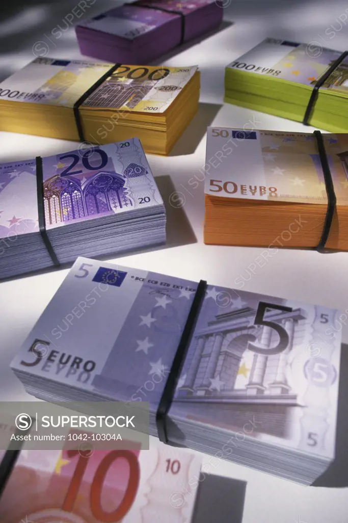 Stacks of euro banknotes