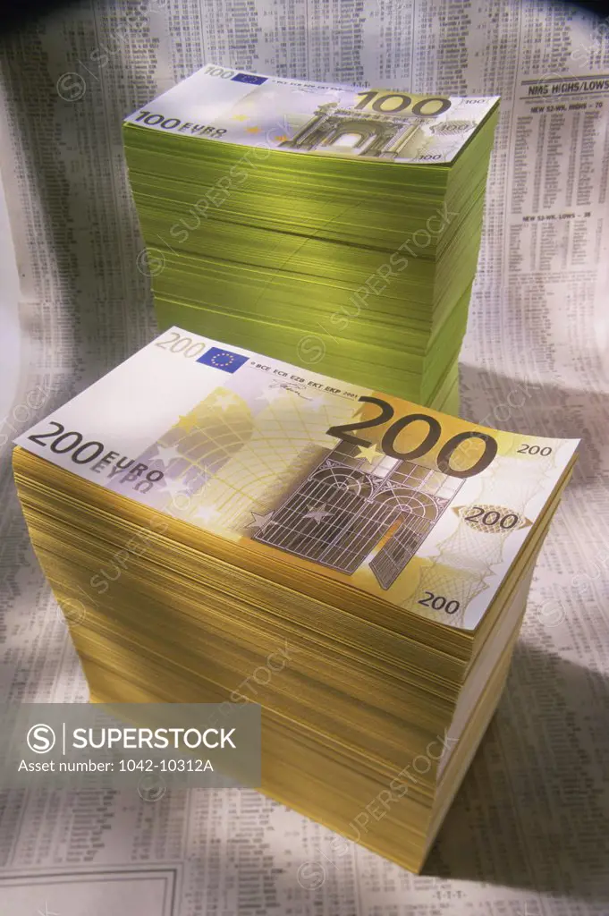Stacks of euro banknotes
