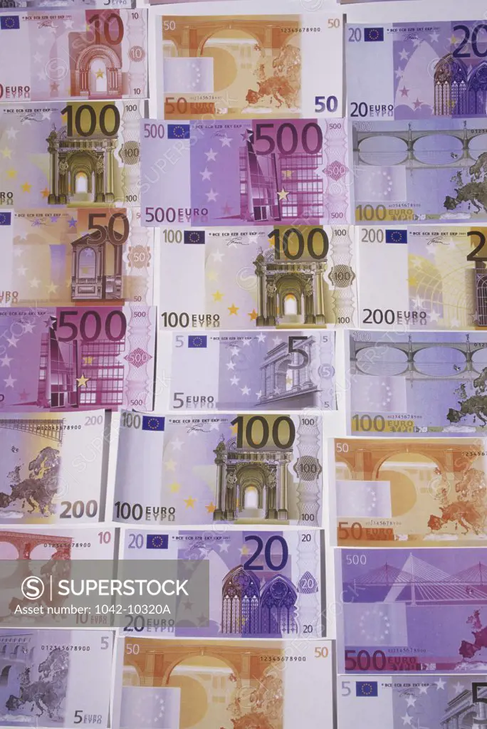 Close-up of euro banknotes