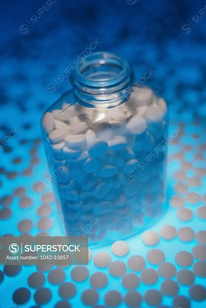 Close-up of a bottle of pills