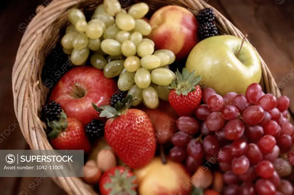 Close-up of assorted fruits in a basket