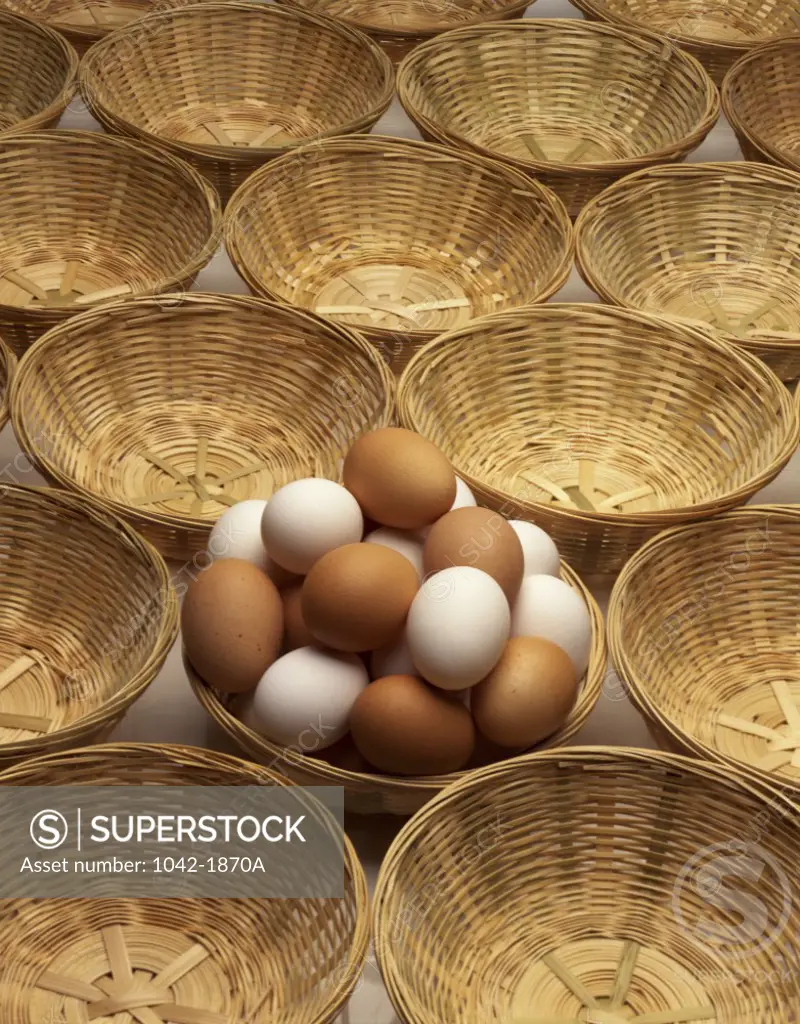 High angle view of eggs in a basket