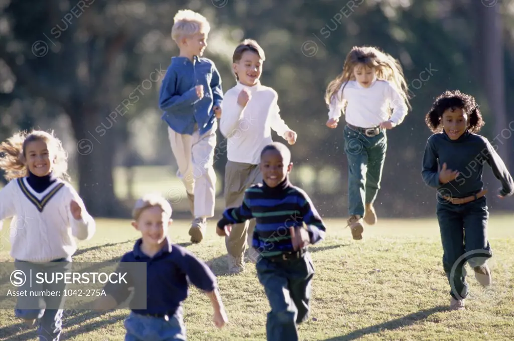 Group of children running