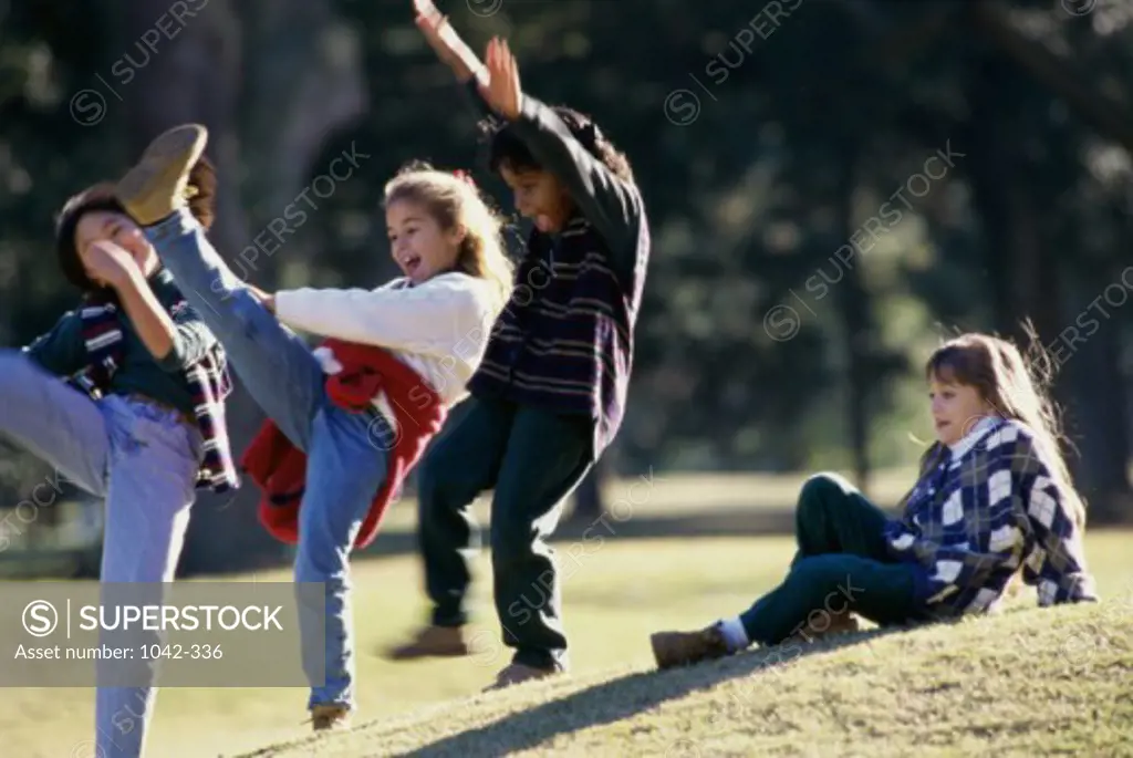 Group of girls playing on a lawn