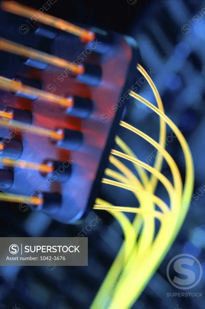Close-up of fiber optics cables