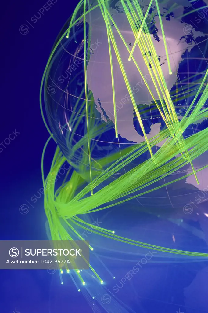 Fiber optics cables surrounding a globe