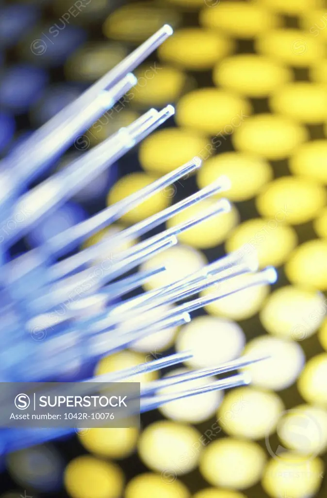 Close-up of fiber optic cables