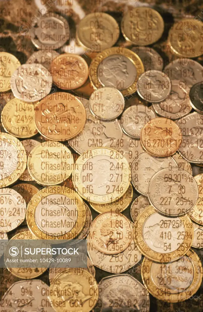 Coins with stock data superimposed