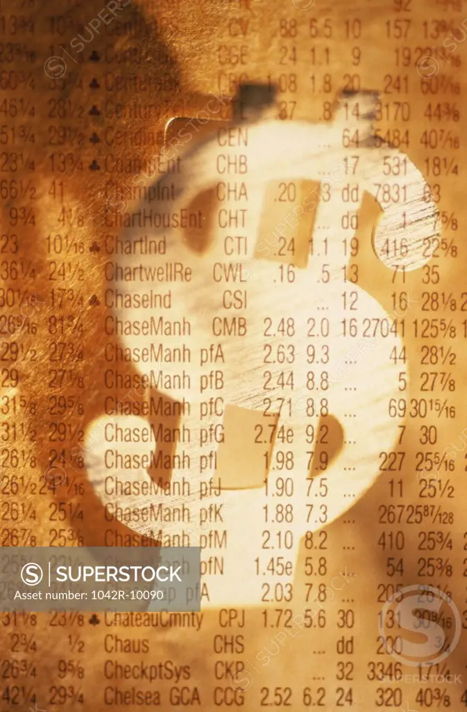 Dollar sign with stock data superimposed