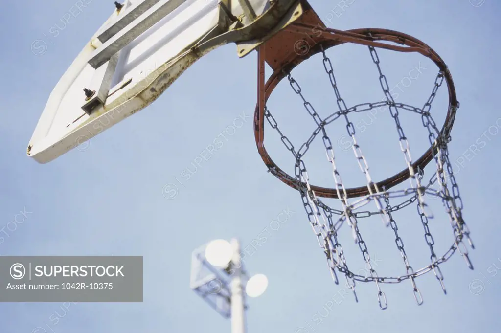 Low angle view of a basketball hoop