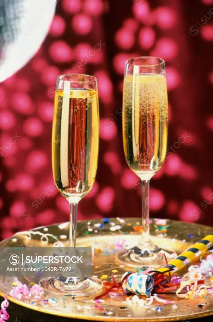Close-up of two champagne flutes
