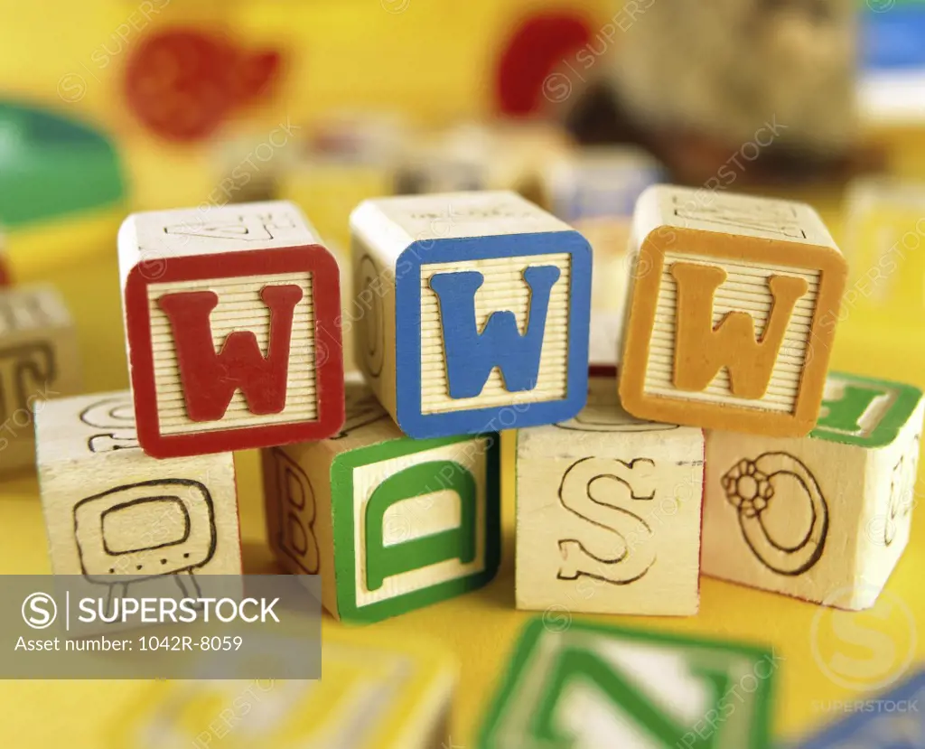 WWW on toy wooden blocks