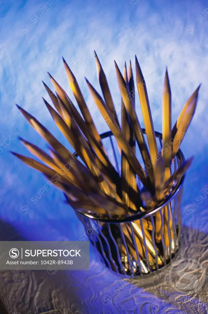Close-up of pencils in a container