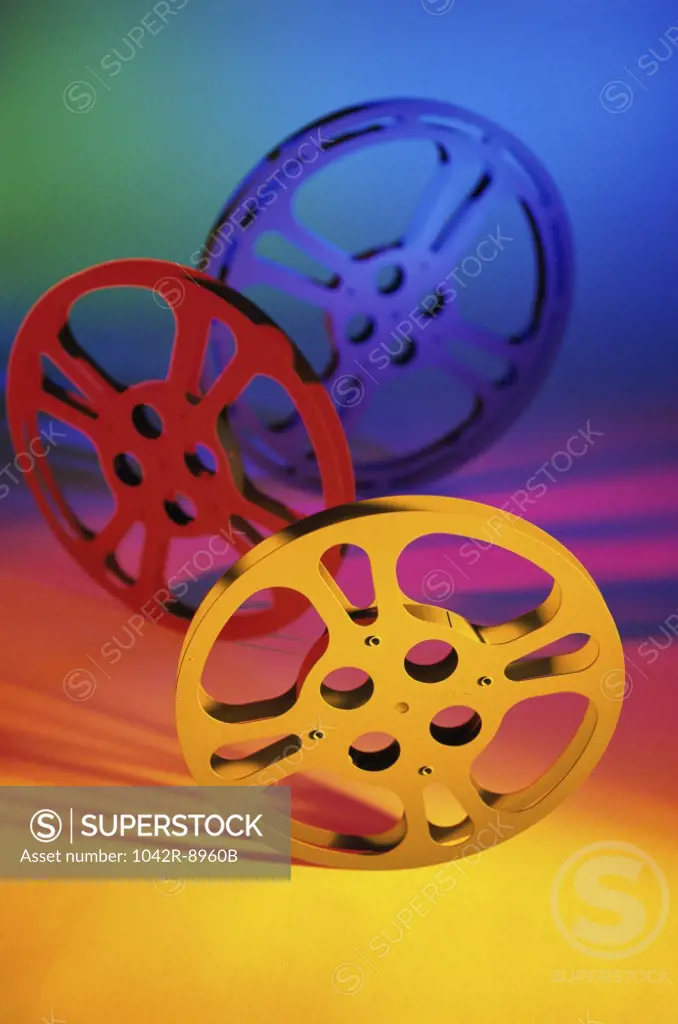 Close-up of three film reels